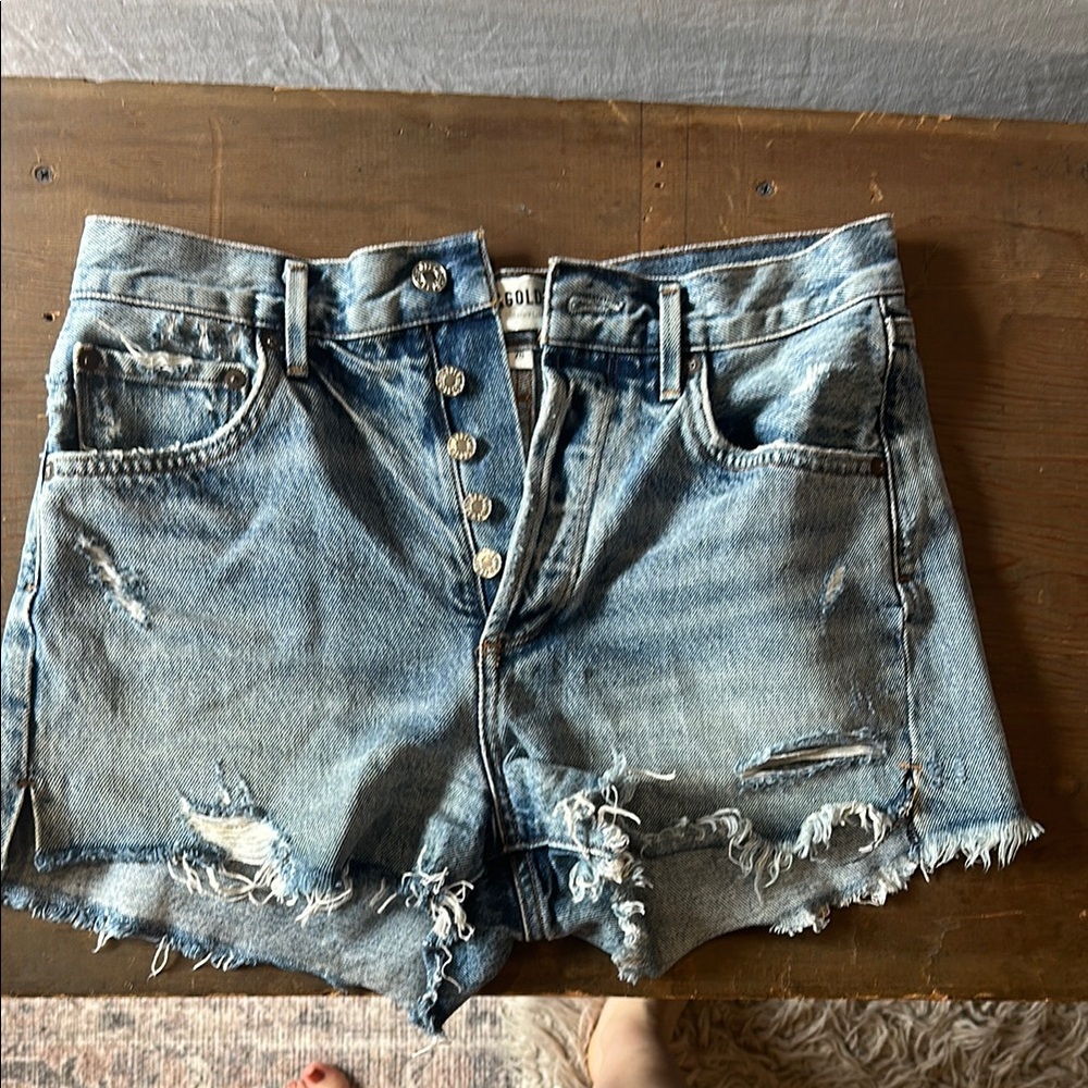 Agolde Jaden Medium Blue Distressed Jean Shorts 26